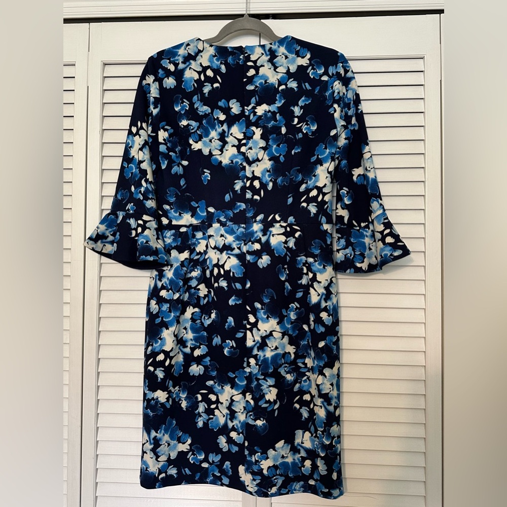 Donna Morgan Navy Floral Long Sleeve Dress with Blue Accents